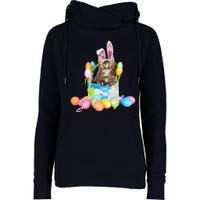 Happy Easter Cute Bunny Cat Eggs Basket Maine Coon Kitten Womens Funnel Neck Pullover Hood