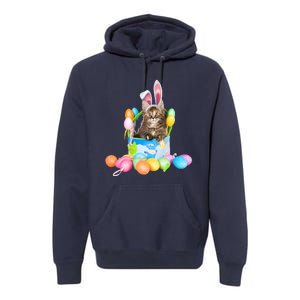 Happy Easter Cute Bunny Cat Eggs Basket Maine Coon Kitten Premium Hoodie