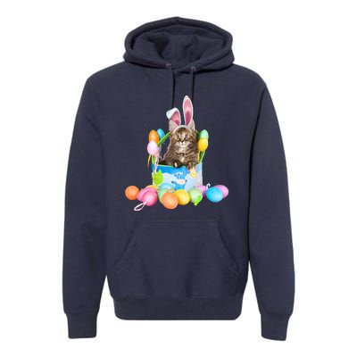 Happy Easter Cute Bunny Cat Eggs Basket Maine Coon Kitten Premium Hoodie