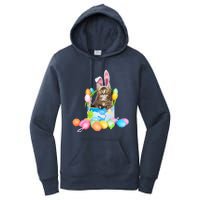 Happy Easter Cute Bunny Cat Eggs Basket Maine Coon Kitten Women's Pullover Hoodie