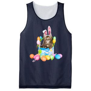 Happy Easter Cute Bunny Cat Eggs Basket Maine Coon Kitten Mesh Reversible Basketball Jersey Tank