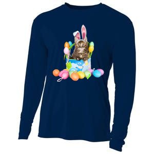 Happy Easter Cute Bunny Cat Eggs Basket Maine Coon Kitten Cooling Performance Long Sleeve Crew