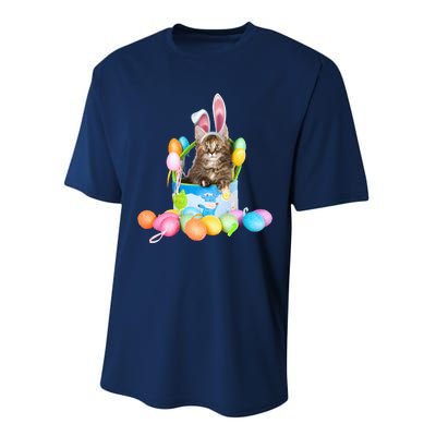 Happy Easter Cute Bunny Cat Eggs Basket Maine Coon Kitten Performance Sprint T-Shirt