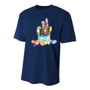 Happy Easter Cute Bunny Cat Eggs Basket Maine Coon Kitten Youth Performance Sprint T-Shirt