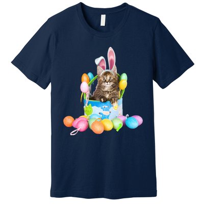 Happy Easter Cute Bunny Cat Eggs Basket Maine Coon Kitten Premium T-Shirt