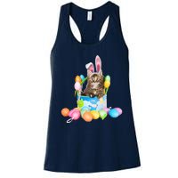 Happy Easter Cute Bunny Cat Eggs Basket Maine Coon Kitten Women's Racerback Tank