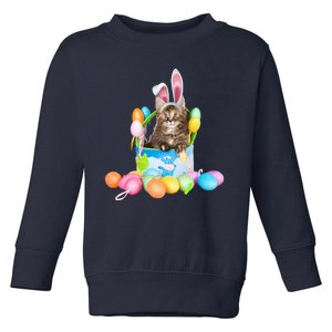 Happy Easter Cute Bunny Cat Eggs Basket Maine Coon Kitten Toddler Sweatshirt