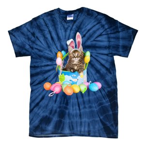 Happy Easter Cute Bunny Cat Eggs Basket Maine Coon Kitten Tie-Dye T-Shirt