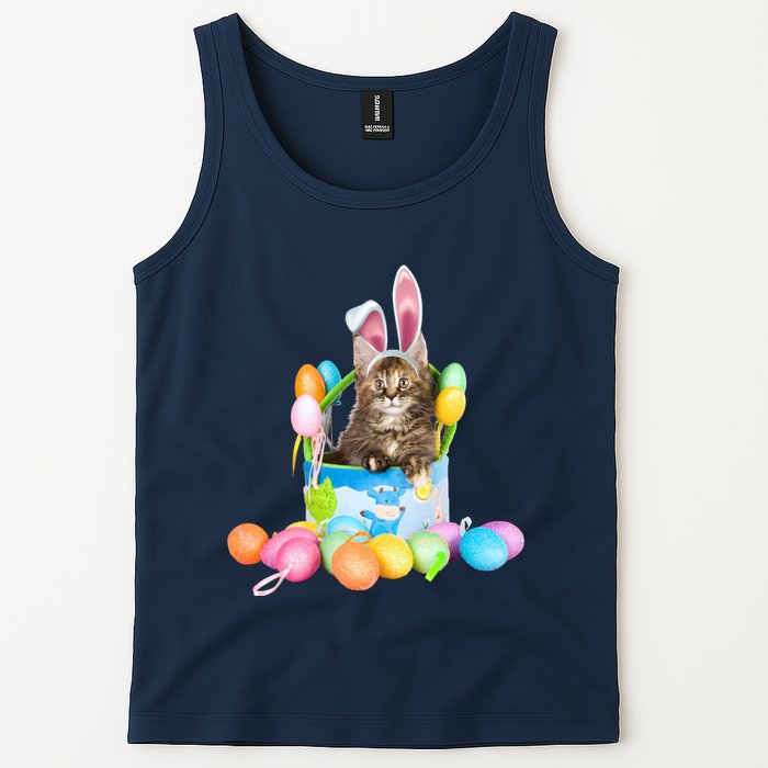 Happy Easter Cute Bunny Cat Eggs Basket Maine Coon Kitten Tank Top