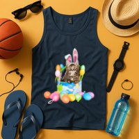 Happy Easter Cute Bunny Cat Eggs Basket Maine Coon Kitten Tank Top