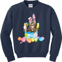 Happy Easter Cute Bunny Cat Eggs Basket Maine Coon Kitten Kids Sweatshirt