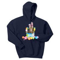 Happy Easter Cute Bunny Cat Eggs Basket Maine Coon Kitten Kids Hoodie