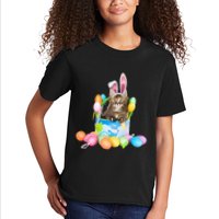 Happy Easter Cute Bunny Cat Eggs Basket Maine Coon Kitten Kids T-Shirt