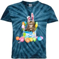 Happy Easter Cute Bunny Cat Eggs Basket Maine Coon Kitten Kids Tie-Dye T-Shirt