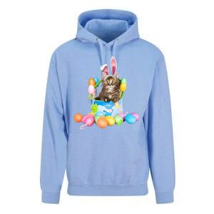 Happy Easter Cute Bunny Cat Eggs Basket Maine Coon Kitten Unisex Surf Hoodie