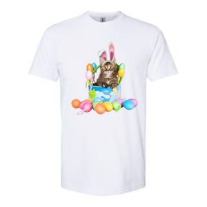 Happy Easter Cute Bunny Cat Eggs Basket Maine Coon Kitten Softstyle CVC T-Shirt