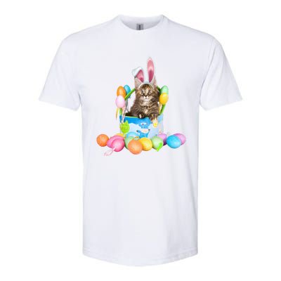 Happy Easter Cute Bunny Cat Eggs Basket Maine Coon Kitten Softstyle® CVC T-Shirt