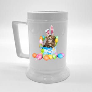 Happy Easter Cute Bunny Cat Eggs Basket Maine Coon Kitten Beer Stein