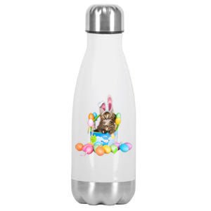 Happy Easter Cute Bunny Cat Eggs Basket Maine Coon Kitten Stainless Steel Insulated Water Bottle