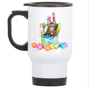 Happy Easter Cute Bunny Cat Eggs Basket Maine Coon Kitten Stainless Steel Travel Mug