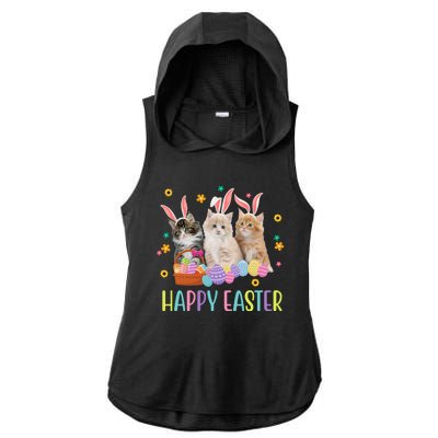 Happy Easter Cute Cat Lover Holiday Ladies PosiCharge Tri-Blend Wicking Draft Hoodie Tank