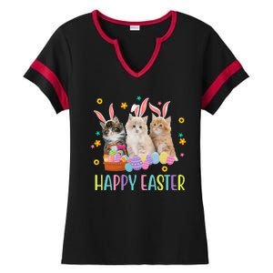 Happy Easter Cute Cat Lover Holiday Ladies Halftime Notch Neck Tee