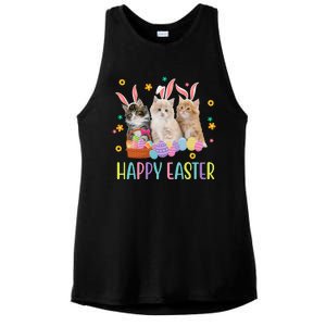 Happy Easter Cute Cat Lover Holiday Ladies PosiCharge Tri-Blend Wicking Tank