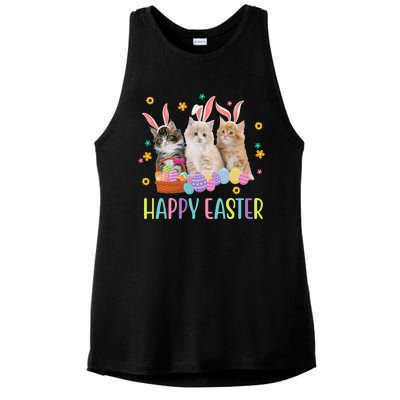 Happy Easter Cute Cat Lover Holiday Ladies PosiCharge Tri-Blend Wicking Tank