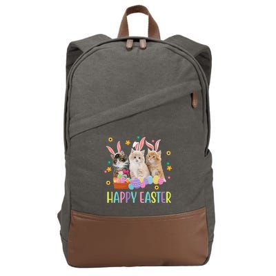 Happy Easter Cute Cat Lover Holiday Cotton Canvas Backpack