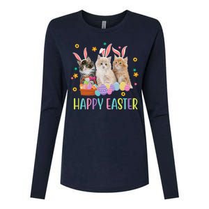 Happy Easter Cute Cat Lover Holiday Womens Cotton Relaxed Long Sleeve T-Shirt