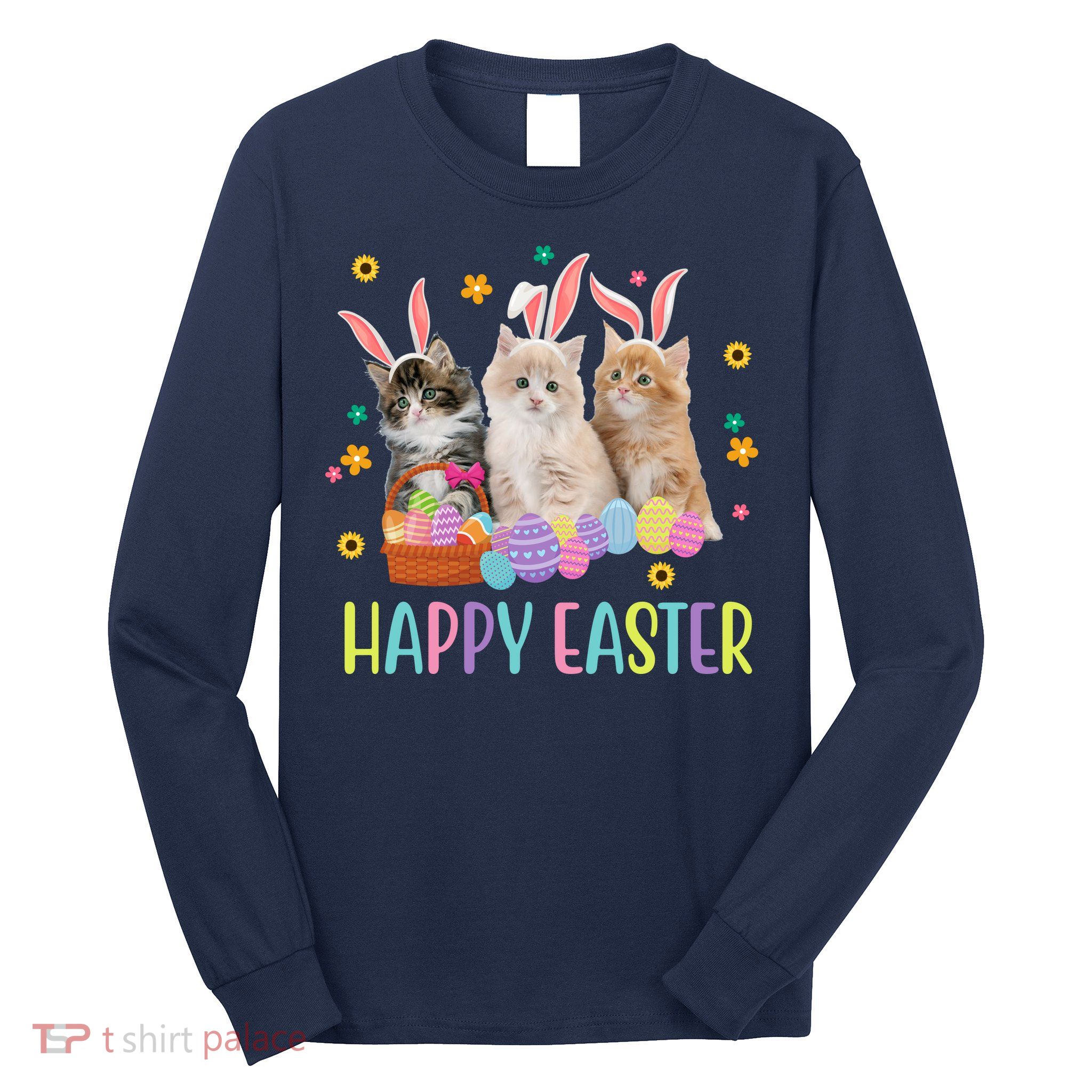 Happy Easter Cute Cat Lover Holiday Long Sleeve Shirt