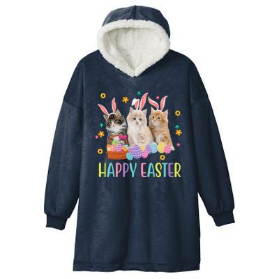 Happy Easter Cute Cat Lover Holiday Hooded Wearable Blanket