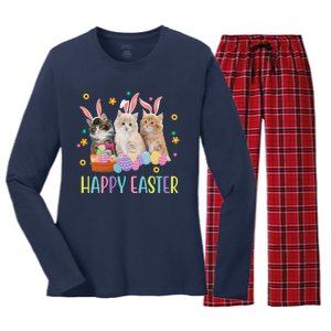 Happy Easter Cute Cat Lover Holiday Women's Long Sleeve Flannel Pajama Set 