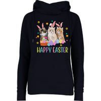 Happy Easter Cute Cat Lover Holiday Womens Funnel Neck Pullover Hood