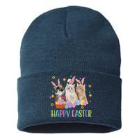 Happy Easter Cute Cat Lover Holiday Sustainable Knit Beanie