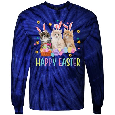 Happy Easter Cute Cat Lover Holiday Tie-Dye Long Sleeve Shirt