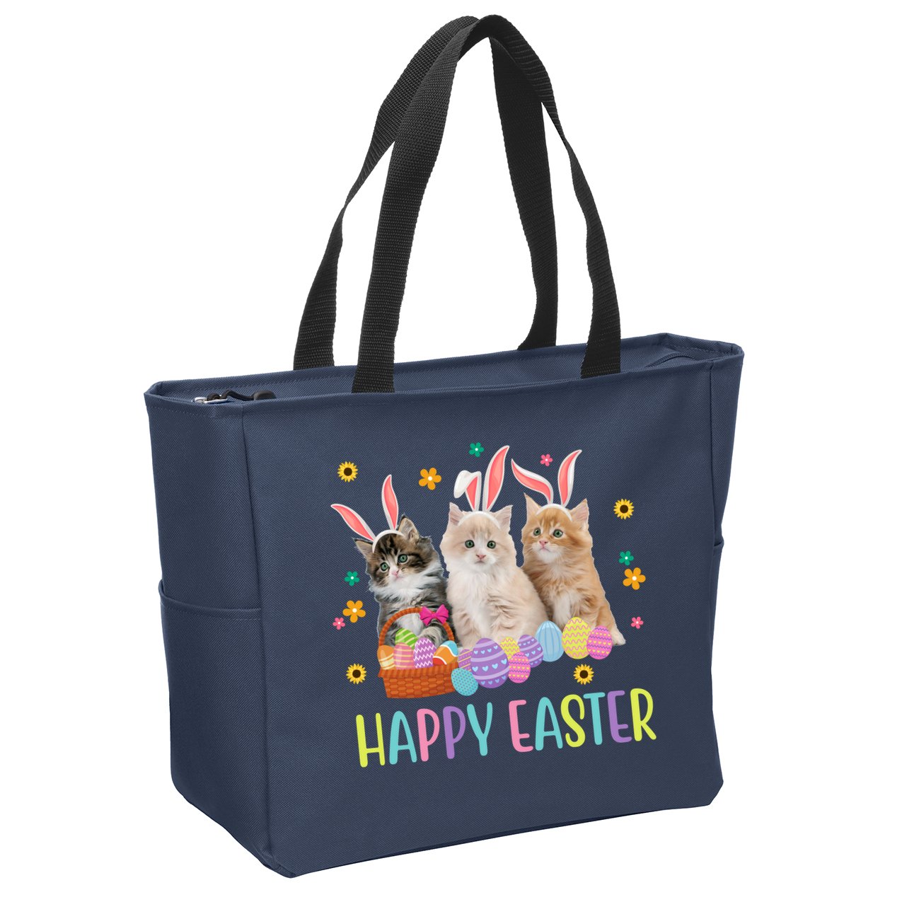 Happy Easter Cute Cat Lover Holiday Zip Tote Bag
