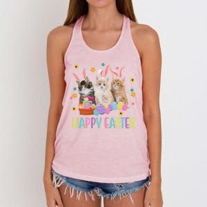 Happy Easter Cute Cat Lover Holiday Women's Knotted Racerback Tank