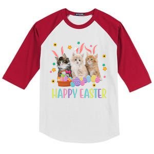 Happy Easter Cute Cat Lover Holiday Kids Colorblock Raglan Jersey