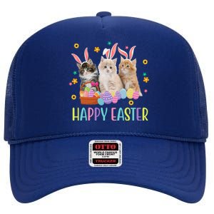 Happy Easter Cute Cat Lover Holiday High Crown Mesh Back Trucker Hat