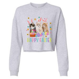 Happy Easter Cute Cat Lover Holiday Cropped Pullover Crew