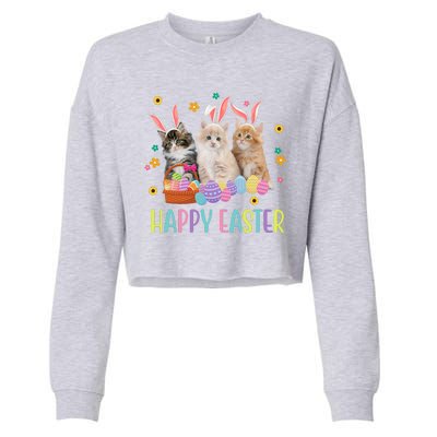 Happy Easter Cute Cat Lover Holiday Cropped Pullover Crew