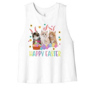 Happy Easter Cute Cat Lover Holiday Women's Racerback Cropped Tank