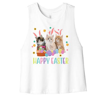 Happy Easter Cute Cat Lover Holiday Women's Racerback Cropped Tank