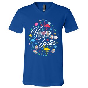 Happy Easter Cute Easter Eggs Shape Collection Flamingo Cute Gift V-Neck T-Shirt