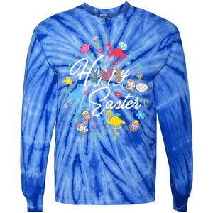 Happy Easter Cute Easter Eggs Shape Collection Flamingo Cute Gift Tie-Dye Long Sleeve Shirt