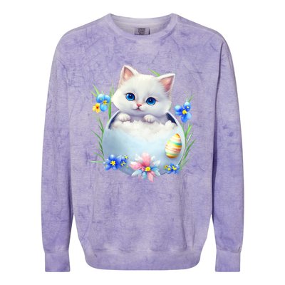 Happy Easter Cute Cat Eggs Basket Easter Day Cat Lover Colorblast Crewneck Sweatshirt