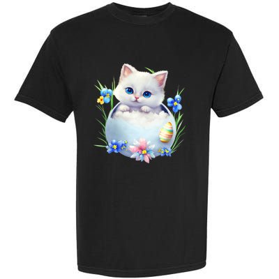 Happy Easter Cute Cat Eggs Basket Easter Day Cat Lover Garment-Dyed Heavyweight T-Shirt