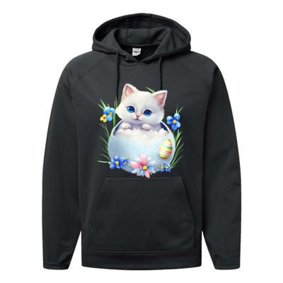 Happy Easter Cute Cat Eggs Basket Easter Day Cat Lover Performance Fleece Hoodie