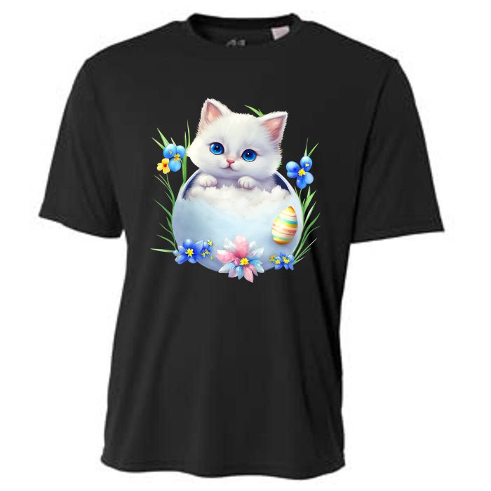 Happy Easter Cute Cat Eggs Basket Easter Day Cat Lover Cooling Performance Crew T-Shirt